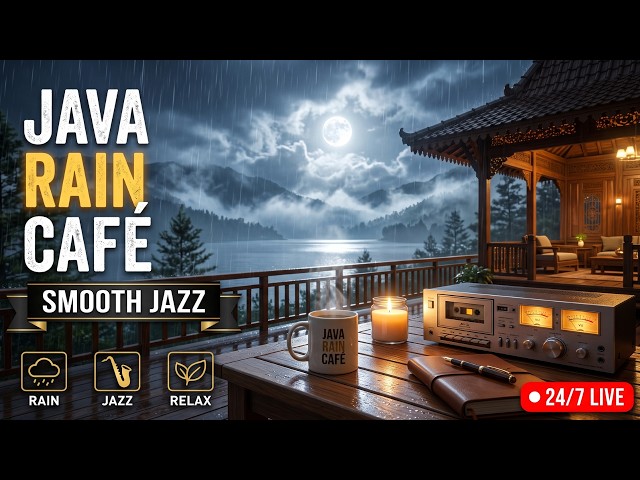 🌧️ Cozy Java Rice Terrace Café | Rain Sounds & Smooth Jazz • Relax, Study & Sleep LIVE