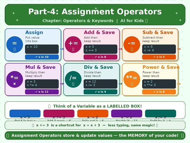 Assignment Operators Explained for Kids! 📦 AI for Kids Ep. 4 | Operators & Keywords