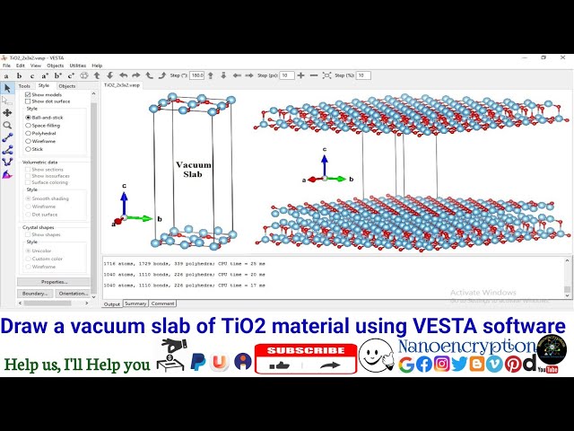 Draw a vacuum slab of TiO2 material using VESTA software