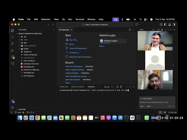 all React JS Fundamentals Concepts in 1 live class : Components, JSX, Props, and State explained.