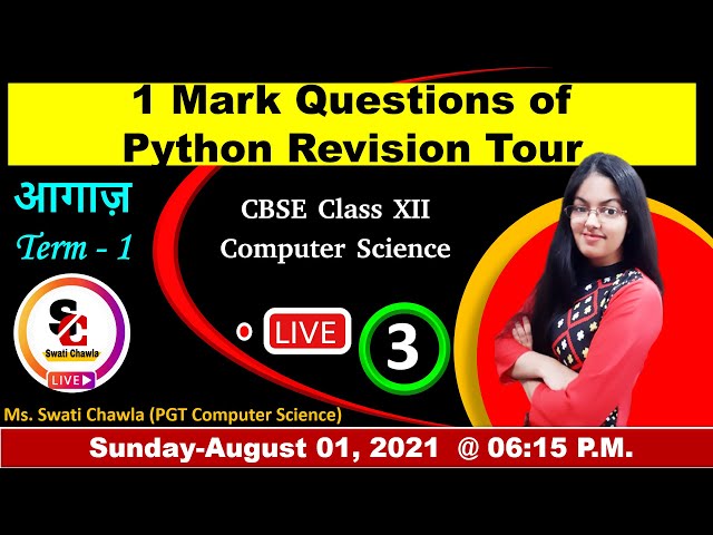 Python Revision Tour (LIVE) | MCQs for Term 1 | Class 12 Computer Science