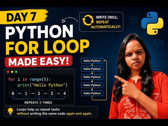 اليوم السابع من بايثون | شرح حلقات التكرار (For Loops) في بايثون | بايثون في 30 يوماً #بايثون #بر...