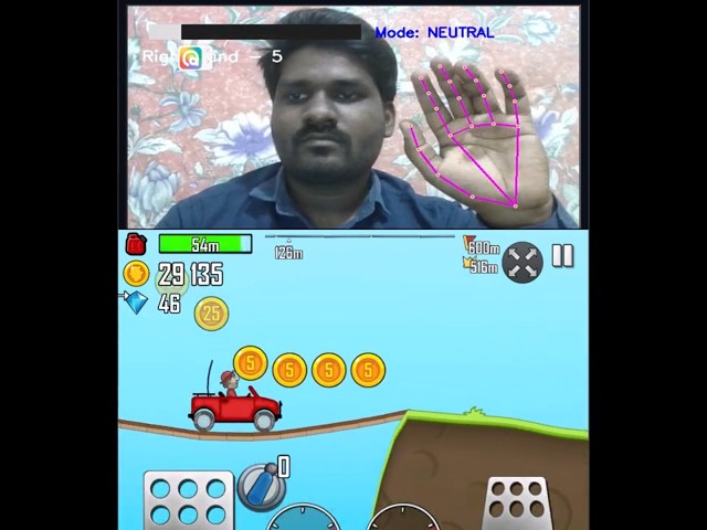 🤖 AI-Based Hill Climbing Game Control with Real-Time Hand Tracking
