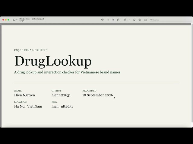 CS50P Final Project | DrugLookup — Drug Lookup & Interaction Checker