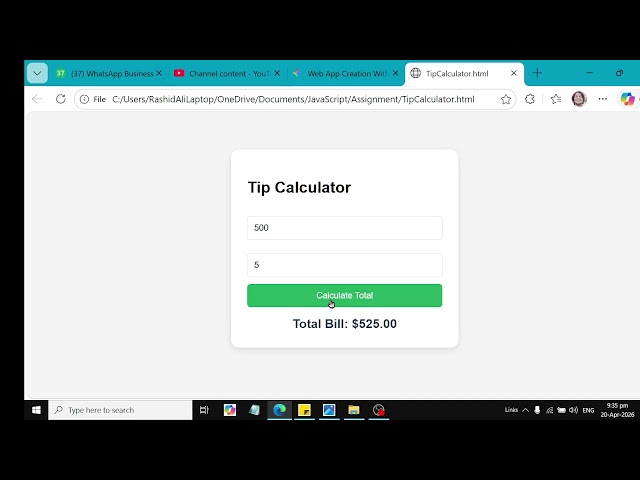 TipCalculator in HTML CSS JavaScript