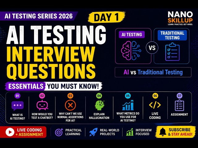 AI Testing Interview Questions 2026 | Day 1 | AI vs Traditional Testing | Live Coding | Nano SkillUp