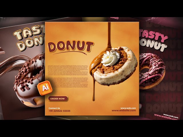 Illustrator CC Tutorial | Graphic Design | Modern Donut Poster Design for beginners⚡ 