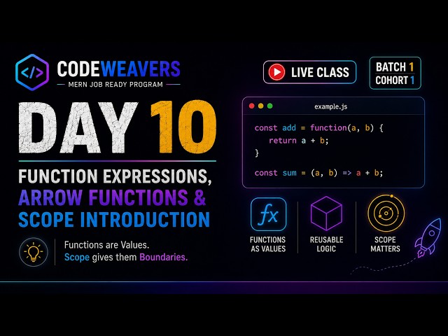 Day 10 | JavaScript Function Expressions, Arrow Functions & Scope | CodeWeavers