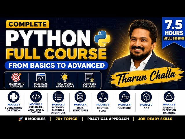 Python Complete Course for Beginners | Learn Python from Basics to OOPS By THARUN CHALLA #python #AI