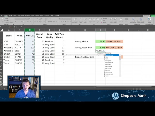 Basic Math in Excel and Desmos