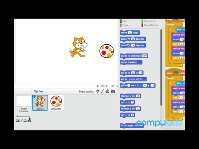 Cat and Ball: Adding a Backdrop | 07 of 16 | Scratch Tutorial | CompuKids