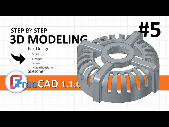FreeCAD 1.1: 3D modeling exercise 5 | Sketch + PartDesign, Pad, Pocket + MultiTransform