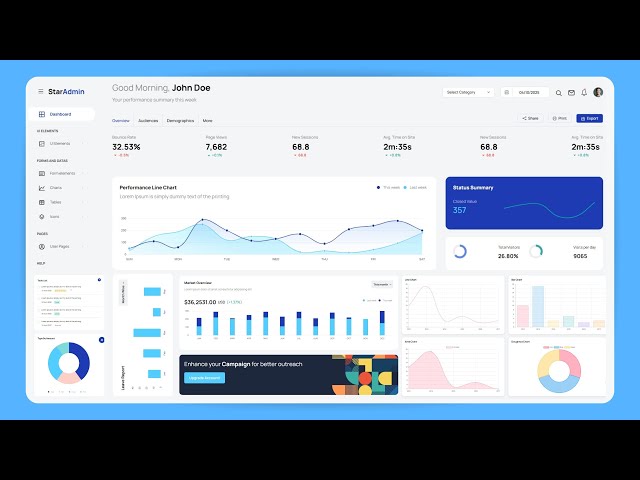 Responsive Admin Dashboard UI Design Using HTML CSS Bootstrap & JavaScript
