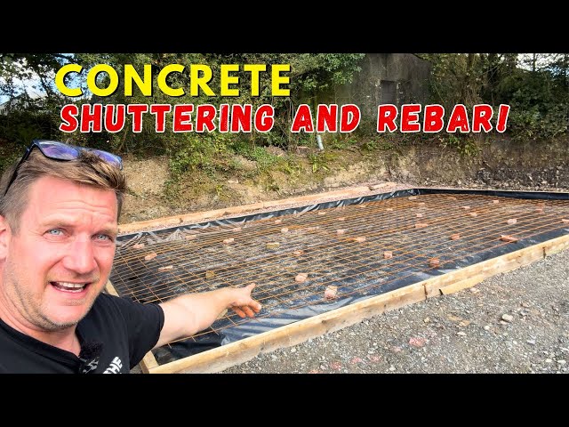 Preparing the Shuttering and Rebar Mesh for our 20 x 30 Concrete Slab