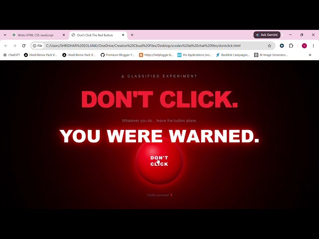 This Button Breaks the Website 😱 | HTML CSS JS Coding