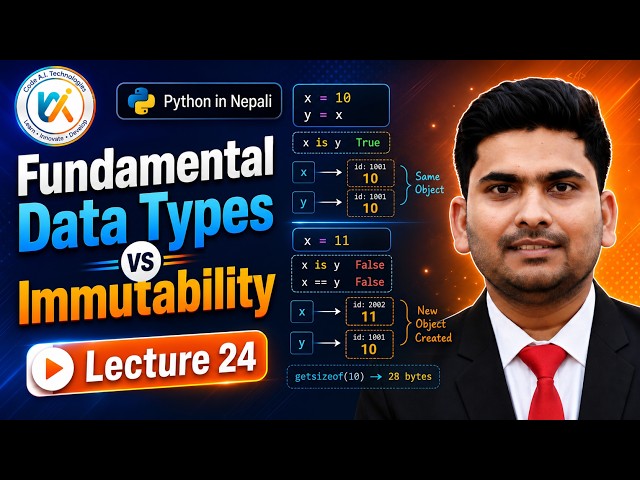 24. Python Fundamental Data Types vs Immutability | id(), is, is not & Memory Size in Nepali