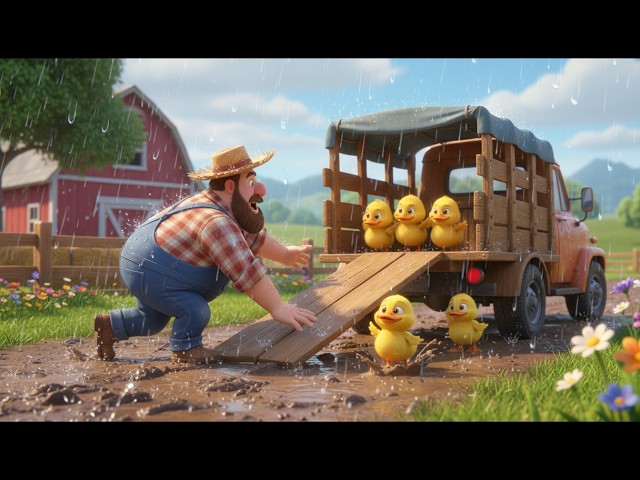 Oh no ! It's raining | At the Old McDonald's farm, they are helping to bring animals to safety.