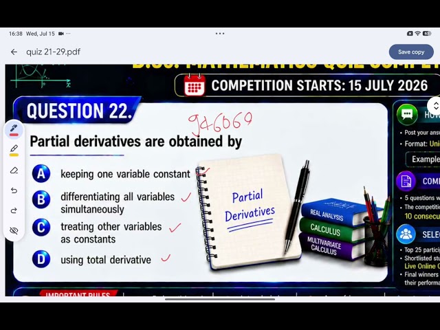 Question 22 | Partial Derivatives | YouTube Academic Challenge 2026 | B.Sc. Mathematics Quiz