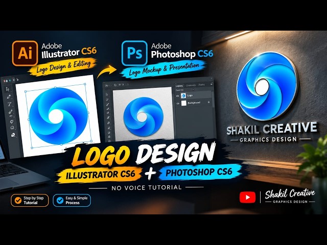 Professional Logo Design in Illustrator CS6 & Photoshop CS6 | No Voice Tutorial | Shakil Creative
