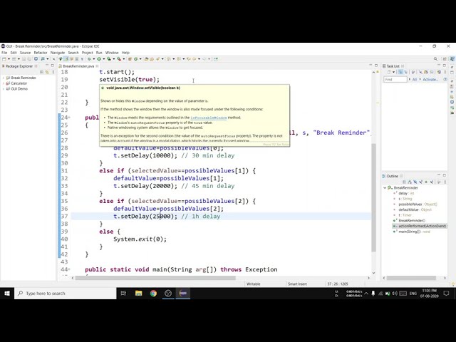 Java GUI | "Break Reminder" Application | Java Swing Project