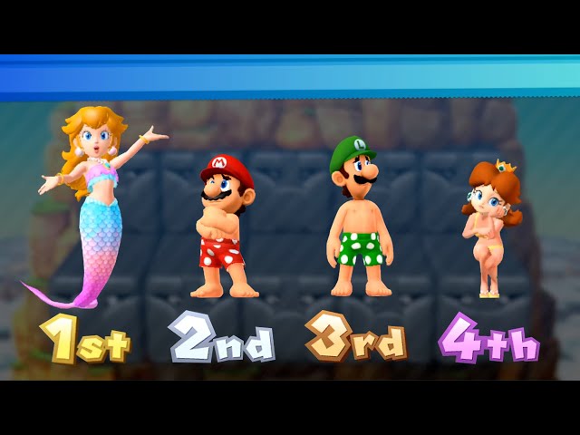 Mario Party 10 Minigames - Mermaid Peach Vs Daisy Vs Mario Vs Luigi (Master Difficulty)