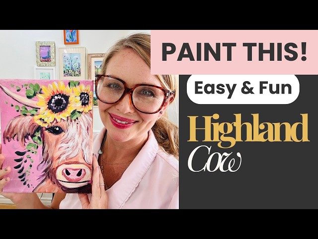 Paint & Sip with Me! 🌻 Cute Highland Cow in 40 Mins (Beginner Friendly)