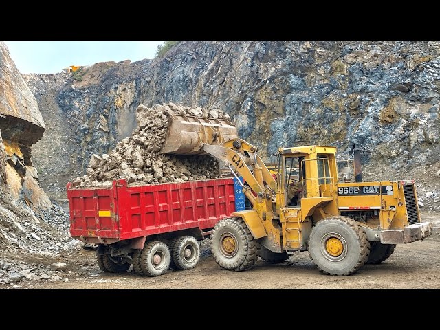 Powerful Loader Loading Huge Stones Big Stone Loading at the Quarry