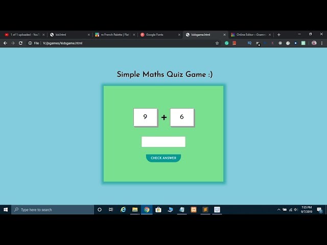 Maths Quiz Game using JavaScript with Source Code 2019 🔥