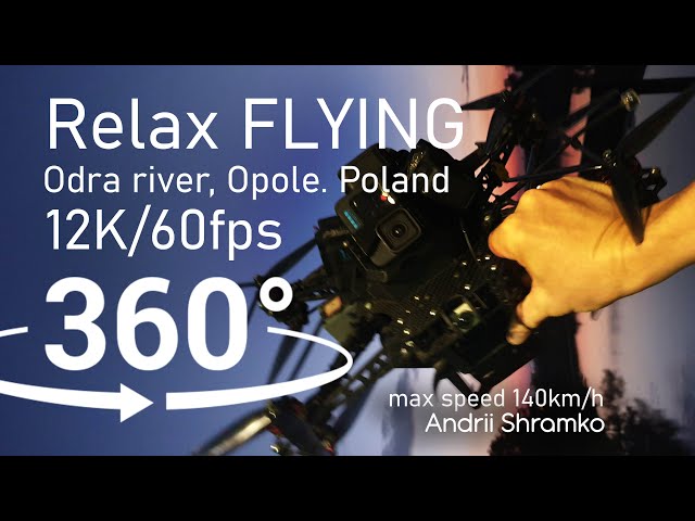 Relax Drone fly 360, evening 12k60fps. Odra river, Opole, Poland