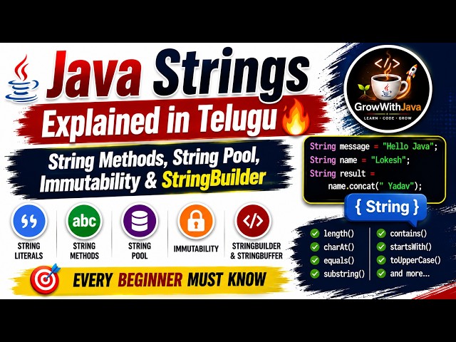 Java Strings Explained in Telugu 🔥 | String Methods, String Pool, Immutability & StringBuilder