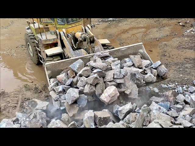 Heavy Stone Loading in Action Massive Rock Loading with Loader