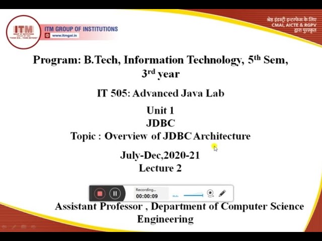 IT 505  ADVANCED JAVA LAB OVERVIEW OF JDBC ARCHITECTURE  B TECH III YEAR
