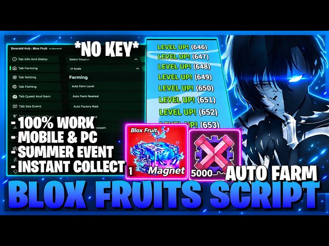[🧲] Blox Fruits Script - No Key, Magnet Farm, Fruit Sniper, Auto Farm & More! 🔥