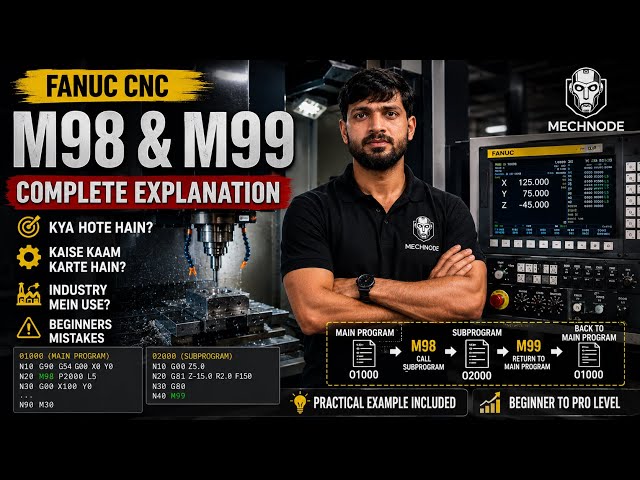 M98 & M99 Explained | FANUC CNC Subprogram Complete Tutorial | CNC Programming for Beginners
