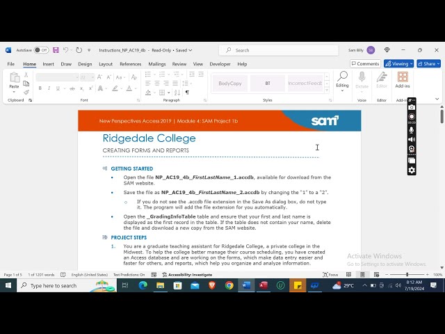 New Perspectives Access 2019 | Module 4: SAM Project 1b | Ridgedale College #newperspectives