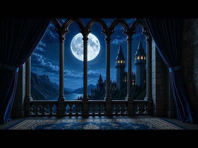 Moonlit castle window l 4K Window View Ambience l SimplifyTech CineX