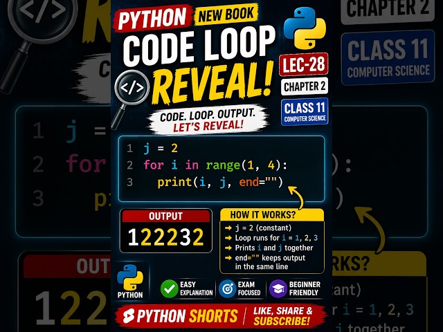 Python Code Loop Reveal! || for Loop Output | Lec-28 | Chapter 2 | Class 11 Computer Science
