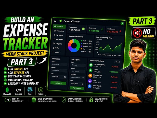 Build an Expense Tracker Web App | MERN Stack Project | Expense & Income APIs | Part 3 | No Talking