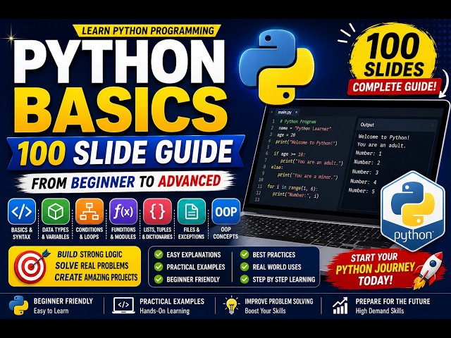 Python Basics 100 Slide Guide: Learn Python Programming from Beginner to Advanced