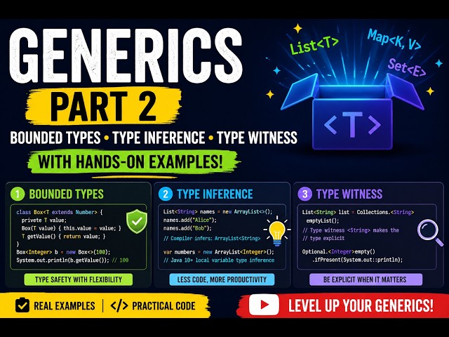 Java Generics Part 2 | Bounded Types, Type Inference & Type Witness Explained with Hands-on Examples