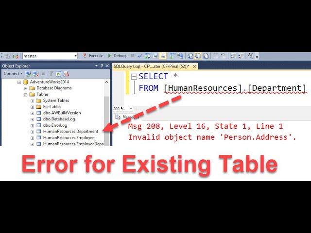 “INVALID OBJECT NAME” IN SSMS
