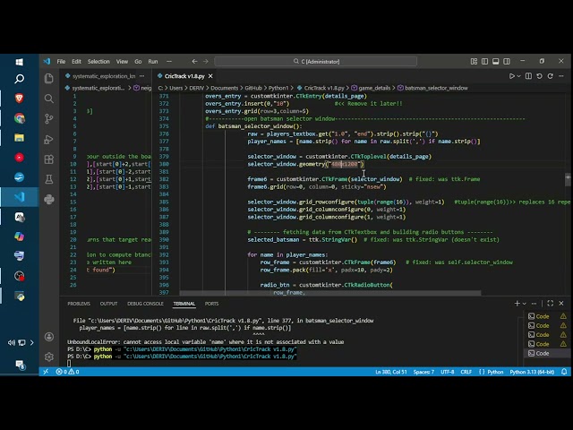 Making Cricket score tracking app in python using customTkinter gui and sqllite3