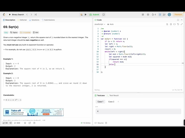 🔥 Square Root Without Math.sqrt in JavaScript | Binary Search Explained Simply! | LeetCode