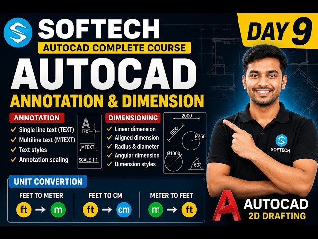 AutoCAD Day 9 in Tamil | Annotation, Dimension Styles & Feet to Meter Conversion | SOFTECH
