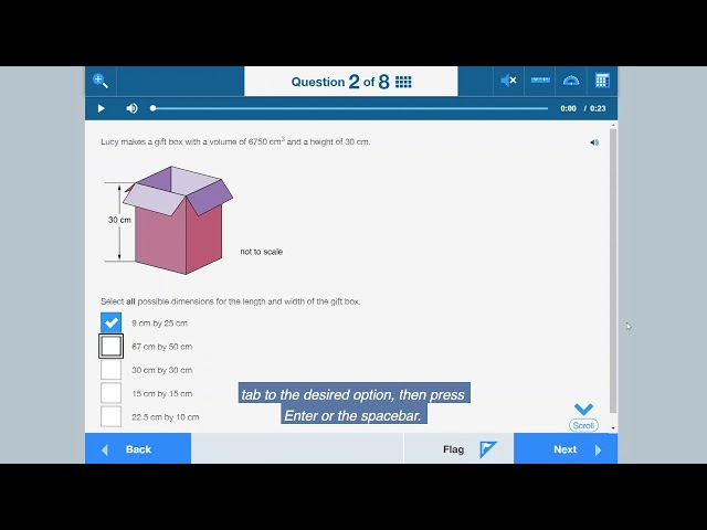 Using your keyboard to answer a multiple-choice question that requires more than one answer