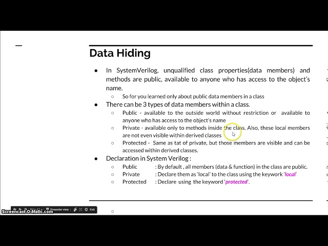 Course : Systemverilog Verification 3 : L6.1 : Data Hiding