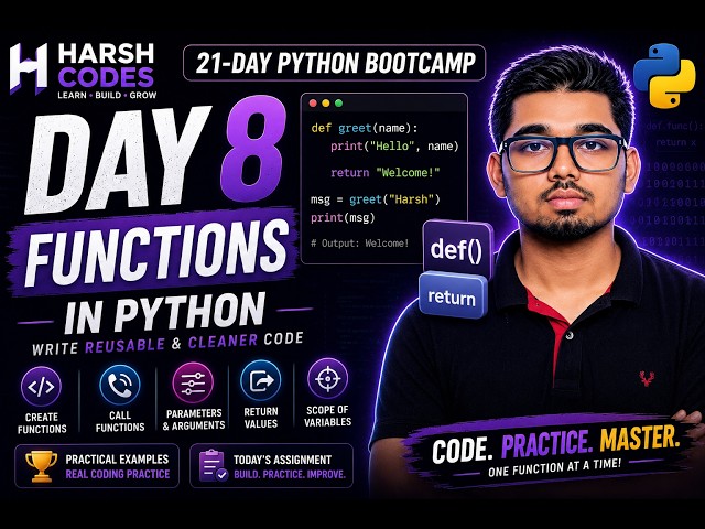 Python Tutorial for Beginners | Day 8 | Functions in Python | Harsh Codes