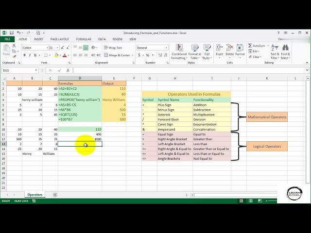 LEARN EXCEL - Operators used in formulas