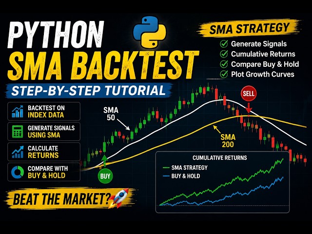 Python BacktestTutorial | Simple Moving Average (SMA) Strategy on Index | Compare with Buy & Hold