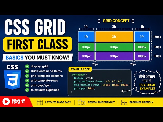 SS Grid Tutorial in Hindi | CSS Grid Basics for Beginners | Grid First Class